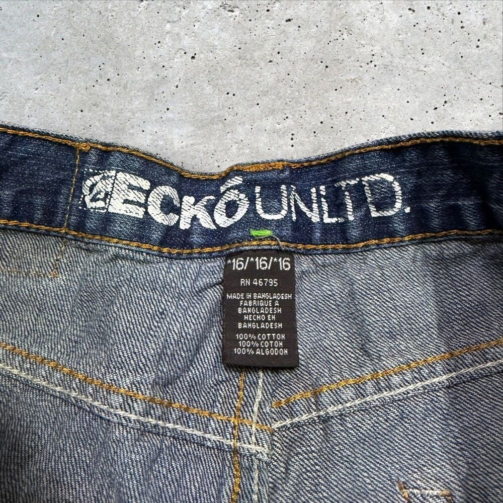 Ecko Unltd Youth Baggy Jeans Blue Denim Rhino Pocket Y2K 2000s Streetwear - Picture 12 of 14